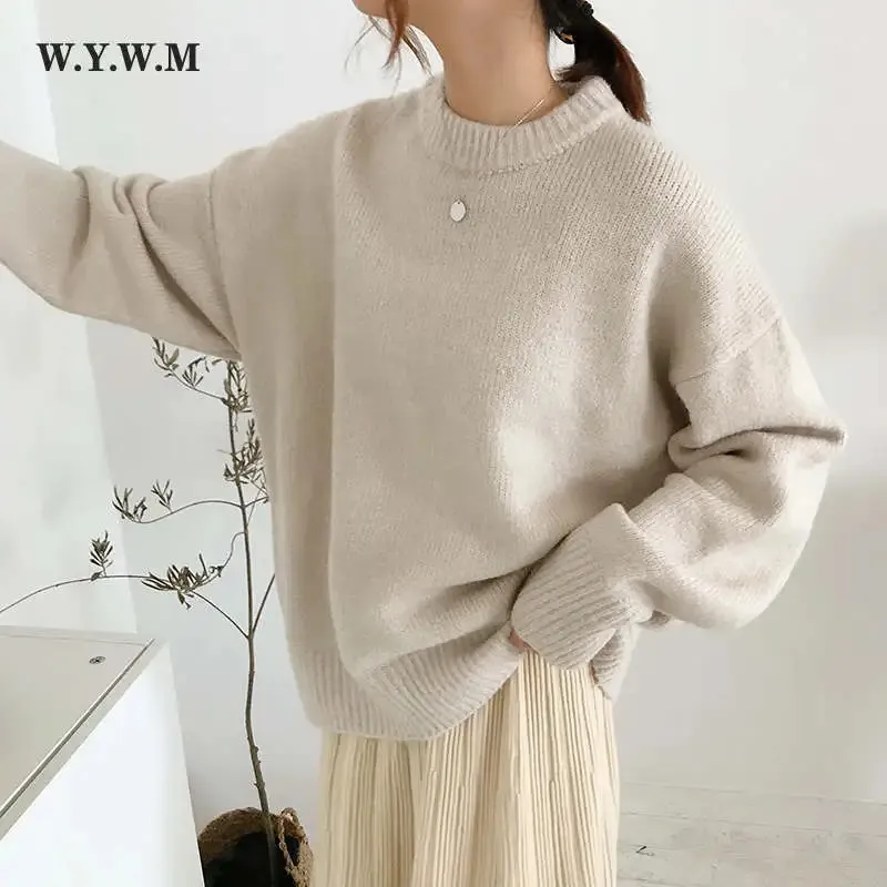 WYWM Cashmere Elegant Women Sweater Overdimensionerade Sticked Basic Pullovers O Neck Loose Soft Female Knitwear Jumper 231013