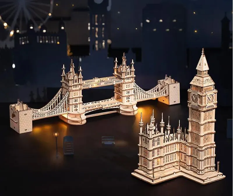 3D Wooden Puzzle Game Big Ben Tower Bridge Pagoda Building Model Toys for Children Birthday Prezent