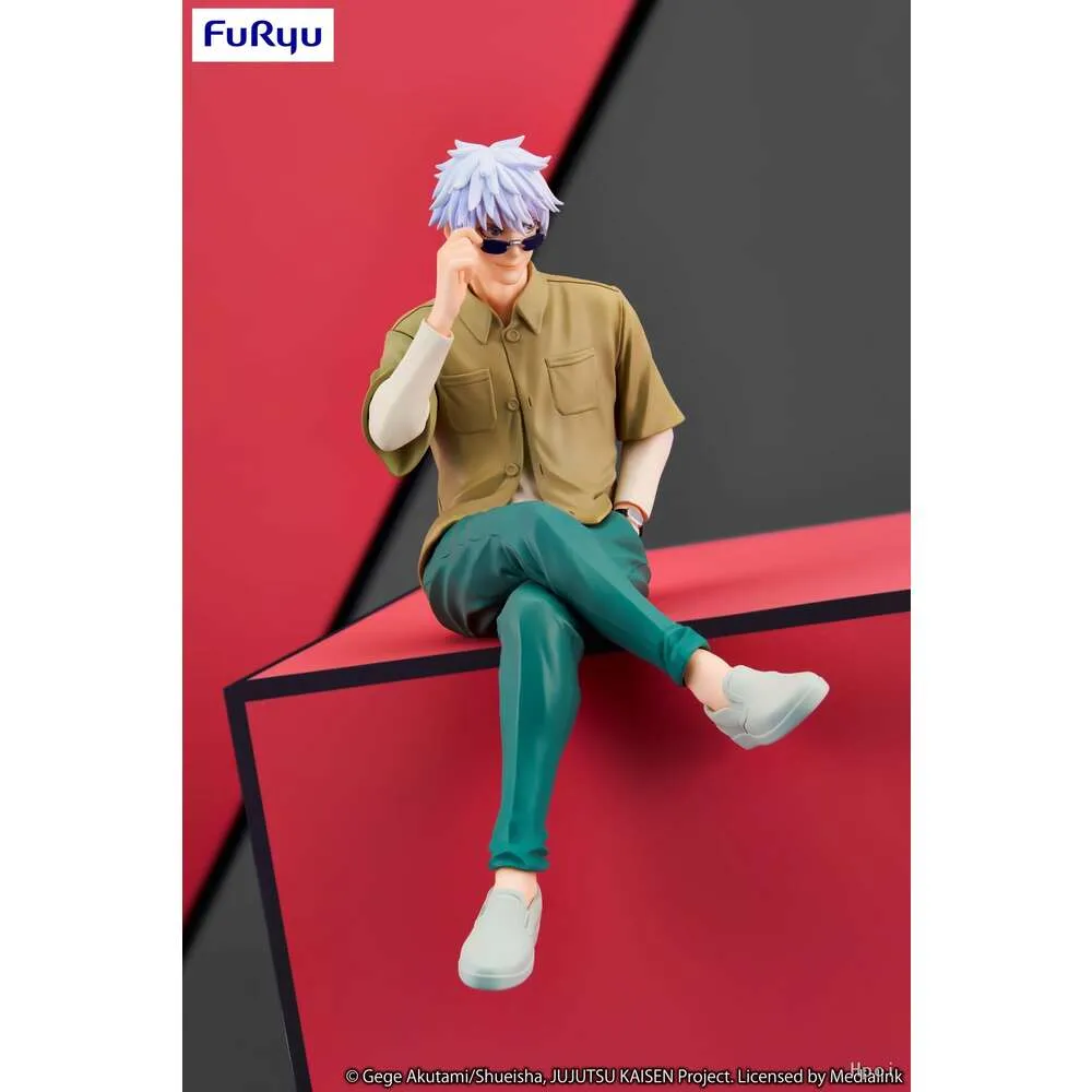 Disfraces de mascota Figura genuina de 15 cm Anime Jujutsu Kaisen Gojo Satoru Gafas de sol Sentado Fideos prensados Modelo Muñecas Juguete Regalo Recoger PVC en caja