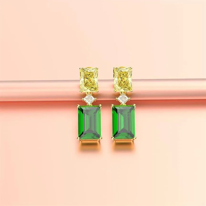 PANSYSEN Gold Color Earrings Vintage Elegant Women's Emerald Drop 100% 925 Sterling Silver Gemstone Earring Fine Jewelry Gift2399