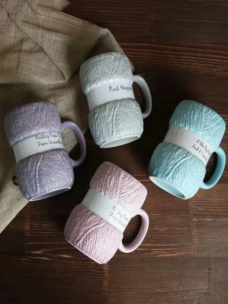 Mugs 450ML Colorful Wool Ceramics with Handle Coffee Milk Tea Cute Cups Home Office Drinkware Breakfast Cup Couple Gifts 231013