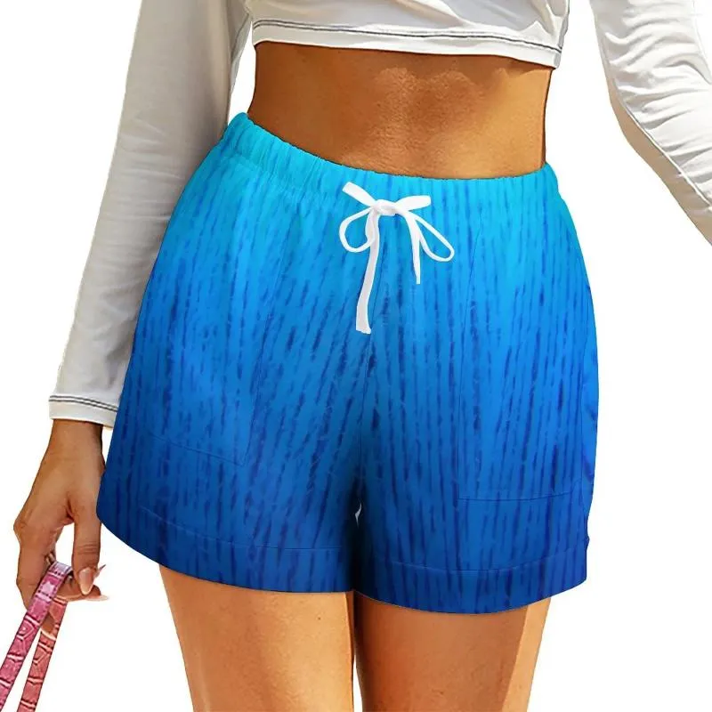Shorts feminino azul cintura alta gradiente impressão design com bolsos primavera na moda calças curtas oversized streetwear bottoms