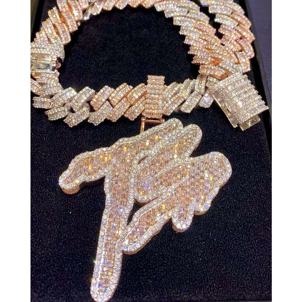 Hip Hop – bijoux fins en argent massif VVS Moissanite, pendentif avec lettres personnalisées initiales cursives