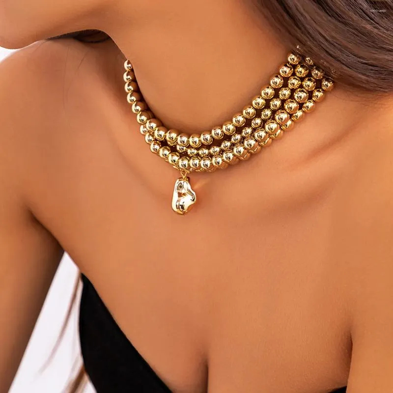 Pendant Necklaces Multi-Layer Round Bead Necklace Chain Punk Ladies Wedding Short Clavicle Necklac Girl Charm Banquet Jewelry Gifts