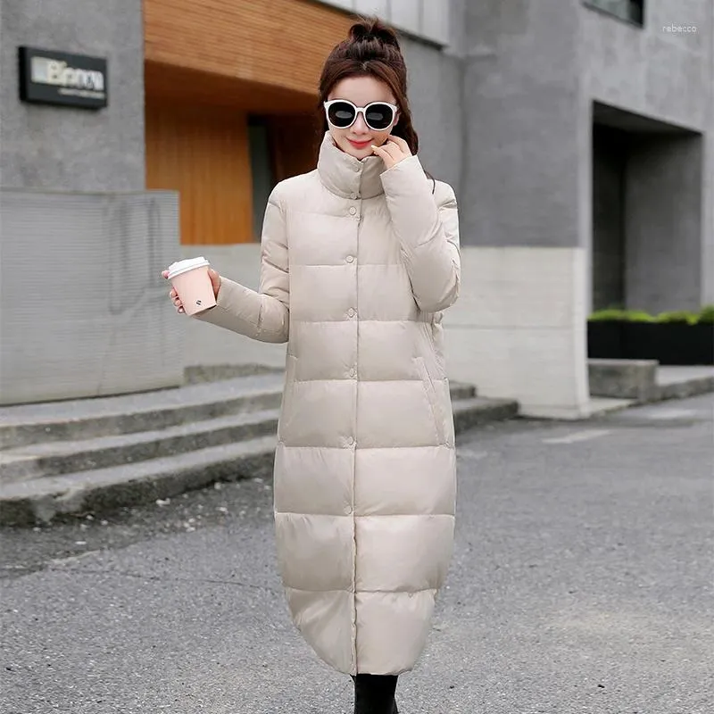 Women's Trench Coats Winter Jacket Long Parka Warm Thicken Casual Solid Stand-up Collar Down Female Windproof Snow Wear Outwear