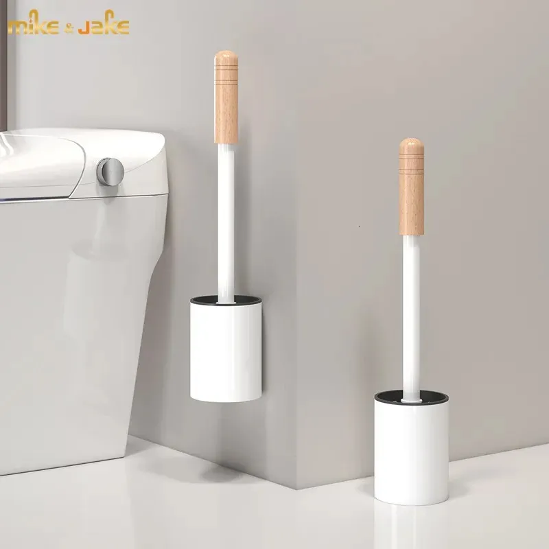 Toilet Brushes Holders Self adhesive toilet brush wall type household toilet rack brush non perforated toilet brush wooden handle brush set 231013