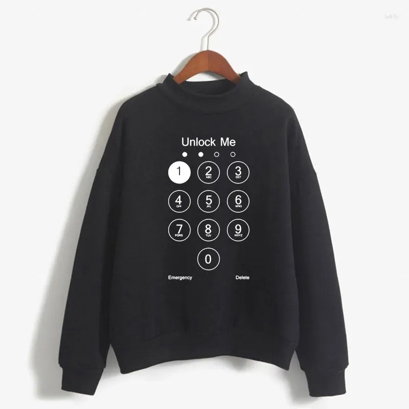 Women's Hoodies Keyboard Design Unlock Me Phone Screen Print Women Sweatshirt Korean O-neck Knitted Pullover Autumn Candy Color Clothes