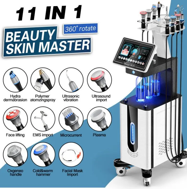High quality 11 IN 1 Hydra Dermabrasion Microdermabrasion Machine EMS RF Skin Rejuvenation Freckle Removal Oxygen Jet Peel Facial Beauty Equipment