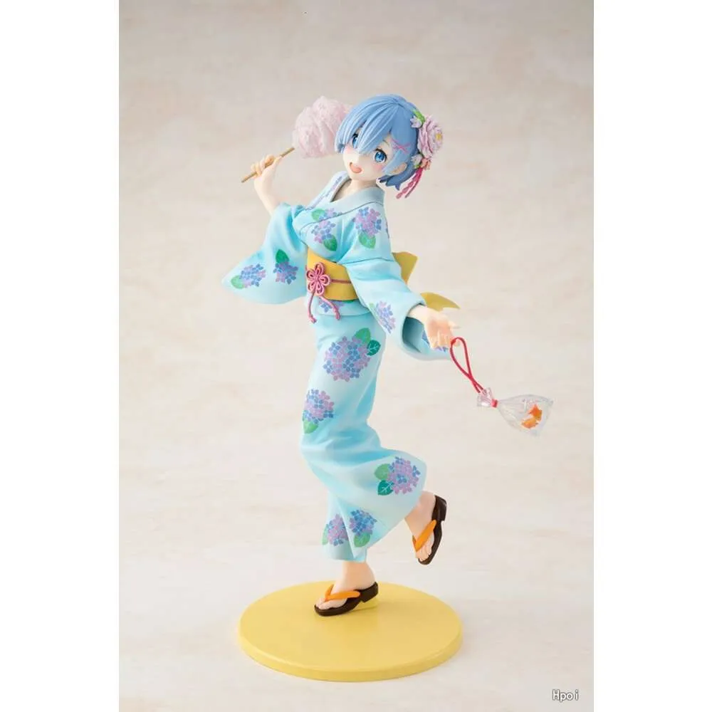 Mascot kostymer 23 cm anime figur re: liv i en annan värld från noll rem blue yukata marshmallow modell dockor leksak present samla pvc material