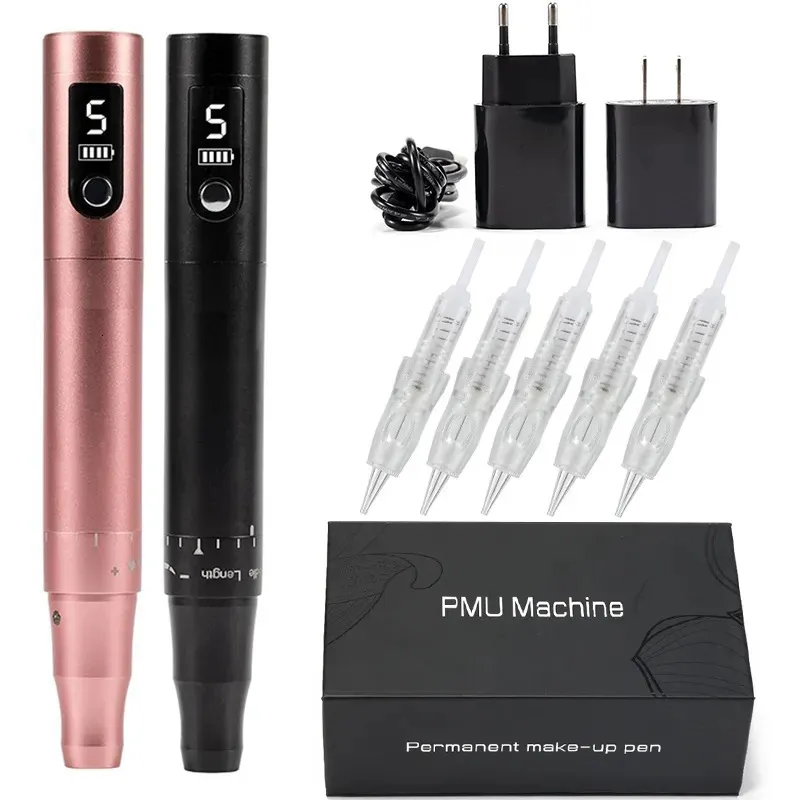 Tatueringsmaskin Trådlös PMU -maskin Tattoo Pen Kit Professional MicroShading Machine Supplies Device för permanent smink Skuggningsläppar Eyebrow 231013