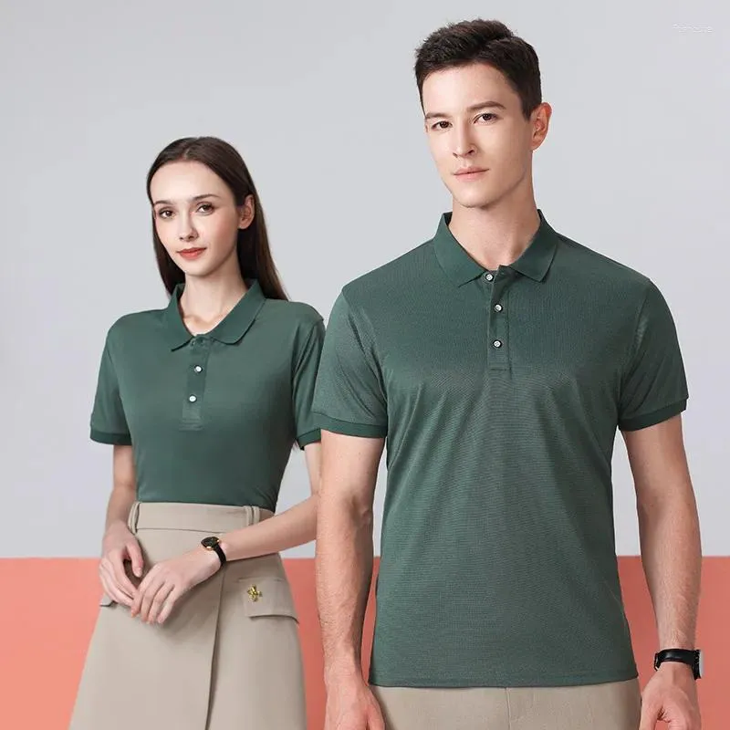 Herrpolos sommar Icy Breattable Short Polo Stand Shirts för manliga och kvinnliga coola solida chic affärssammantrån