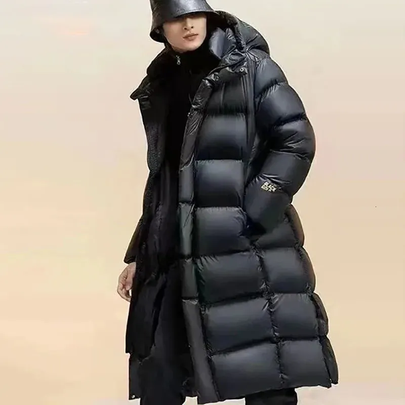 Męskie Parkas Biała kaczka Plush Gtromen Płaszcze Mężczyźni Zimowa czarna długa z kapturem swobodna odzież wierzcha Modna Kardigan ciepła męska kurtka 231012