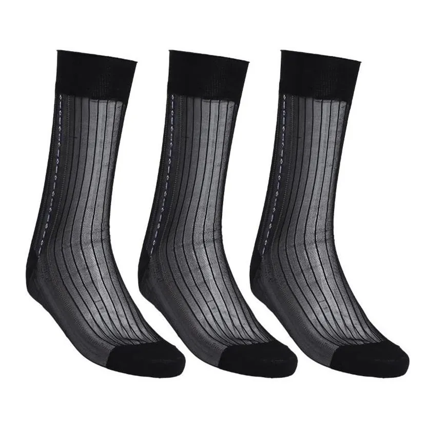Men's Socks 3 Pairs Mens Over The Calf Jacquard Stockings Striped Sheer Silk Elasticity Breathable Males Fashion Business334V