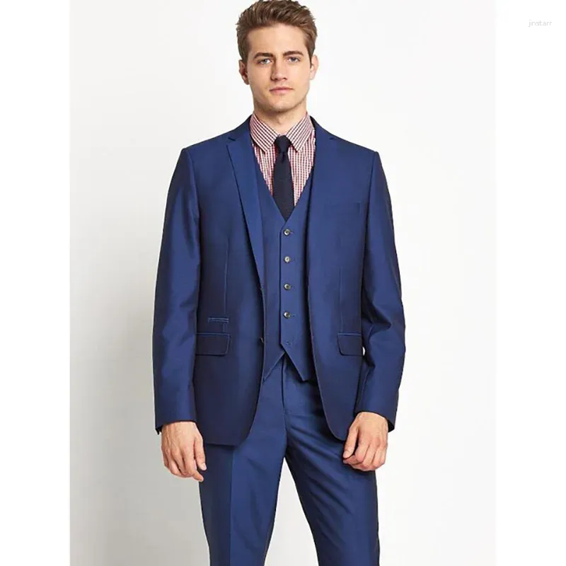 남자 양복 블레이저 남성용 테르노 의상 싱글 가슴 노치 옷깃 새틴 3 pcs 재킷 바지 vest trajes elegante para hombres