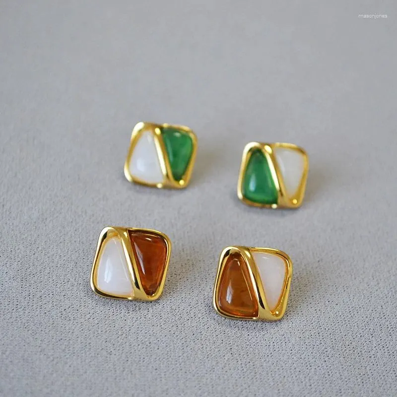 Hoop Earrings Korean Version Niche Irregular Geometric Square Fresh Color Matching Brass Gold-plated 925 Silver Needle