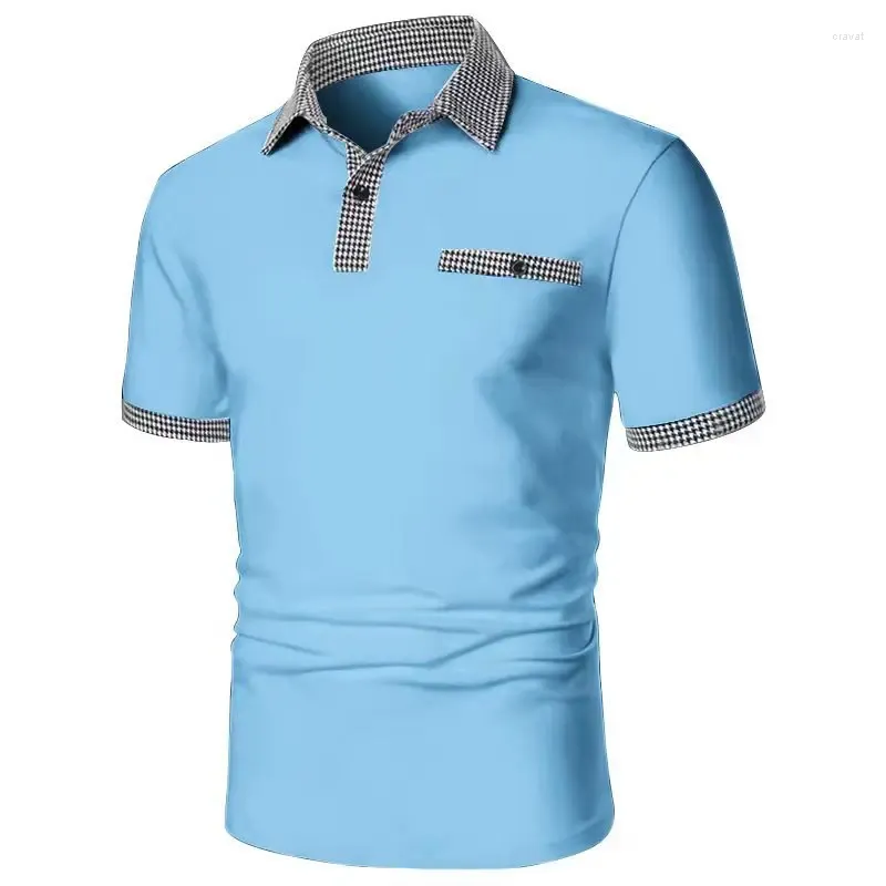 Herren Polos Poloshirt Kariertes Revers Spleißen Kurzarm Sport T-Shirt Business Casual Büro Hohe Qualität