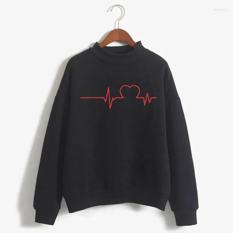 Women's Hoodies Harajuku Love Heartbeat Print Women Sweatshirt Korean Oneck Knitted Pullover Autumn Candy Color Aesthetic Clothes