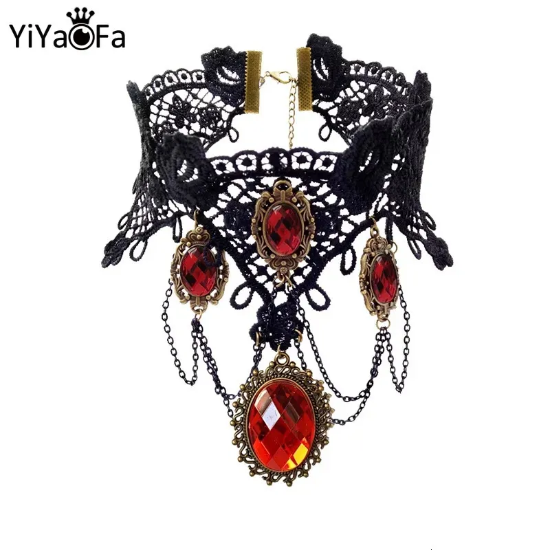 Chokers YiYaoFa Gothic Jewelry Vintage Lace Necklace Pendant Women Accessories Choker Necklace False Collar Statement Necklaces GN-62 231013