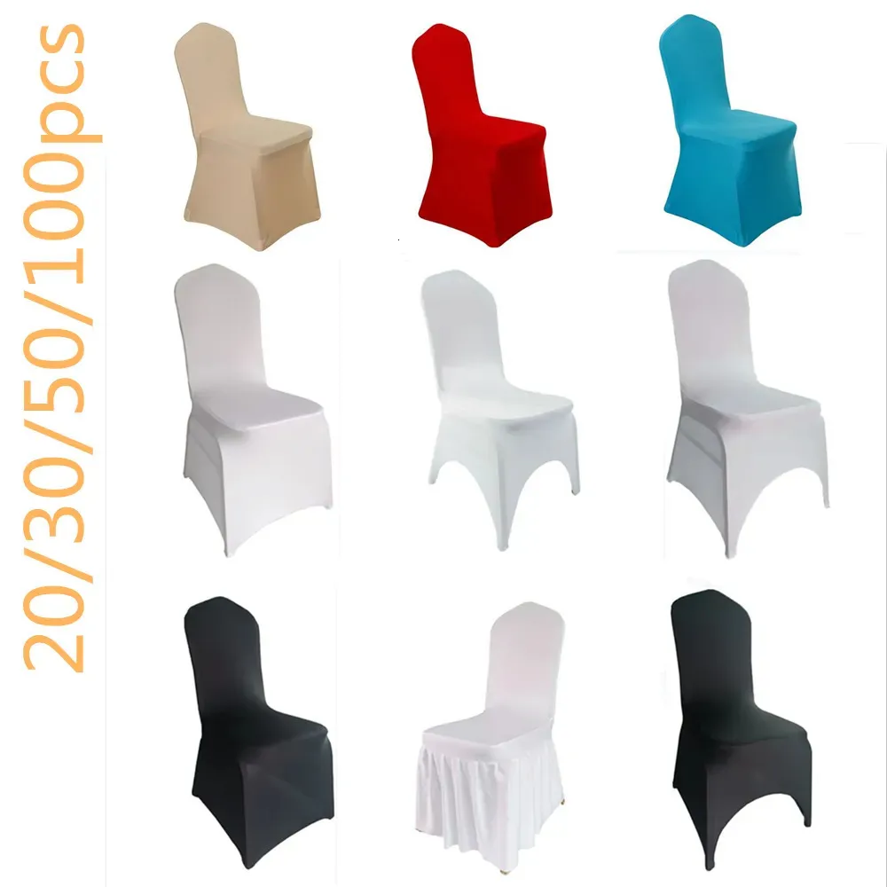 Chair Covers Color White Black20/30/50/pcs Universal Stretch Polyester Wedding Party Spandex Arch Chair Cover for Banquet el Decoration 231013