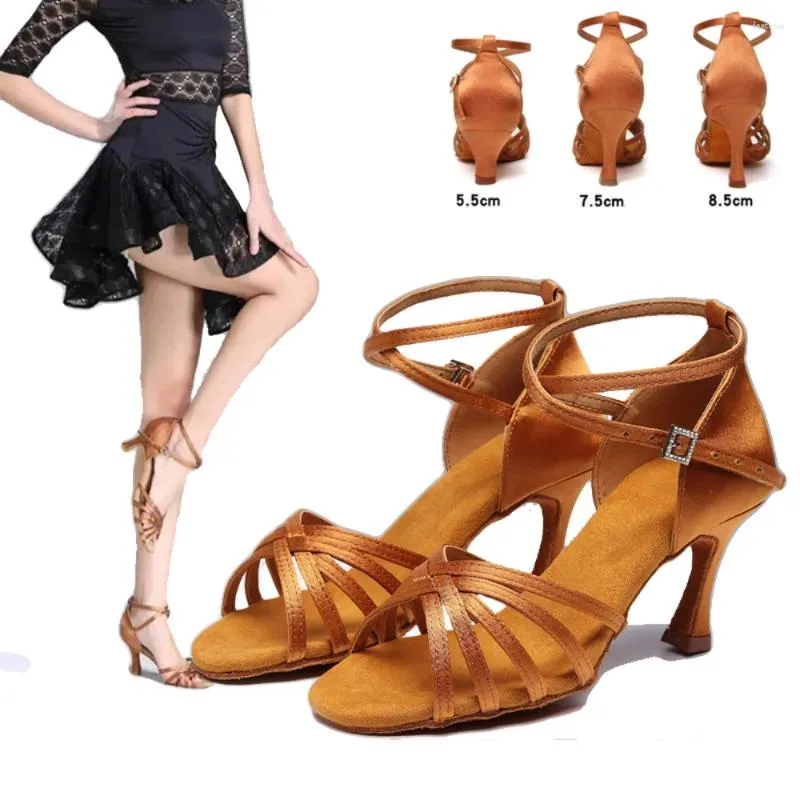 Sapatos de vestido senhoras dança latina confortável respirável feminino adulto cha rumba médio salto alto fundo macio dança