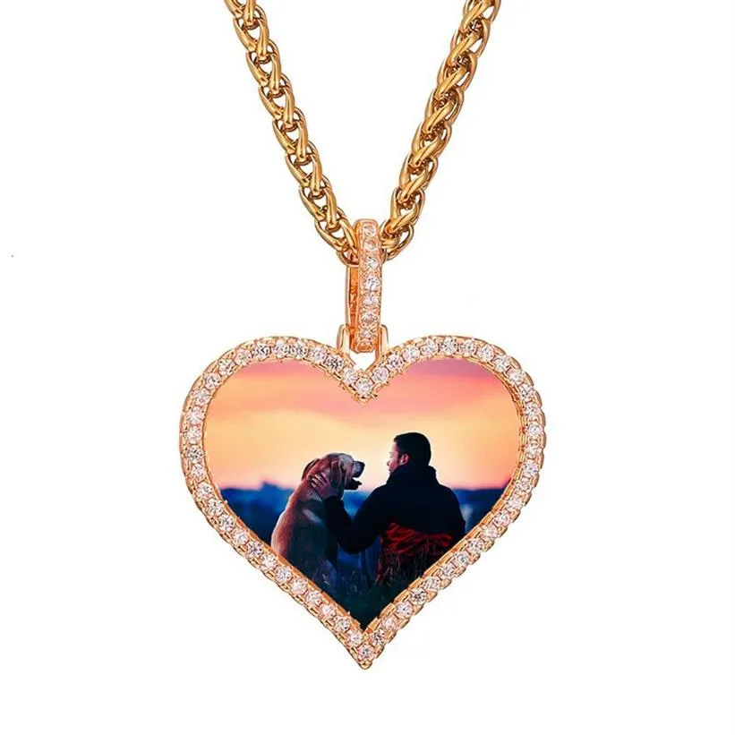 Collier personnalisé avec pendentif en forme de cœur d'amour glacé, pour hommes et femmes, image mémoire personnalisée, Hip Hop, bijoux 204C