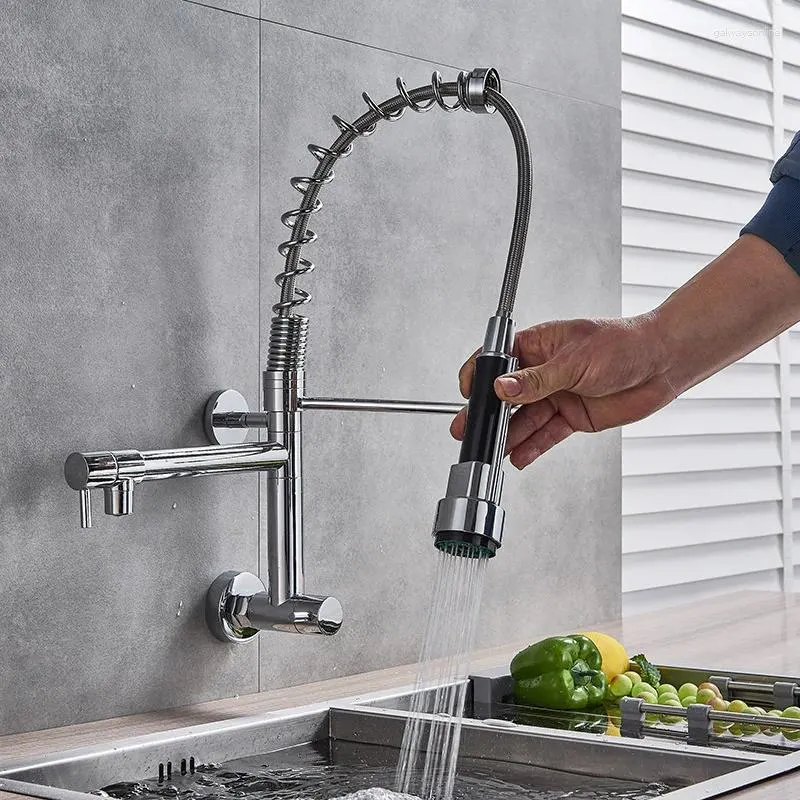 Kuche kuchenne Vidric Chrome Black Pull Down Faucet Pojedyncza zimna woda podwójna wymiana szila Mikser na ścianę 360 Rotacji łazienka