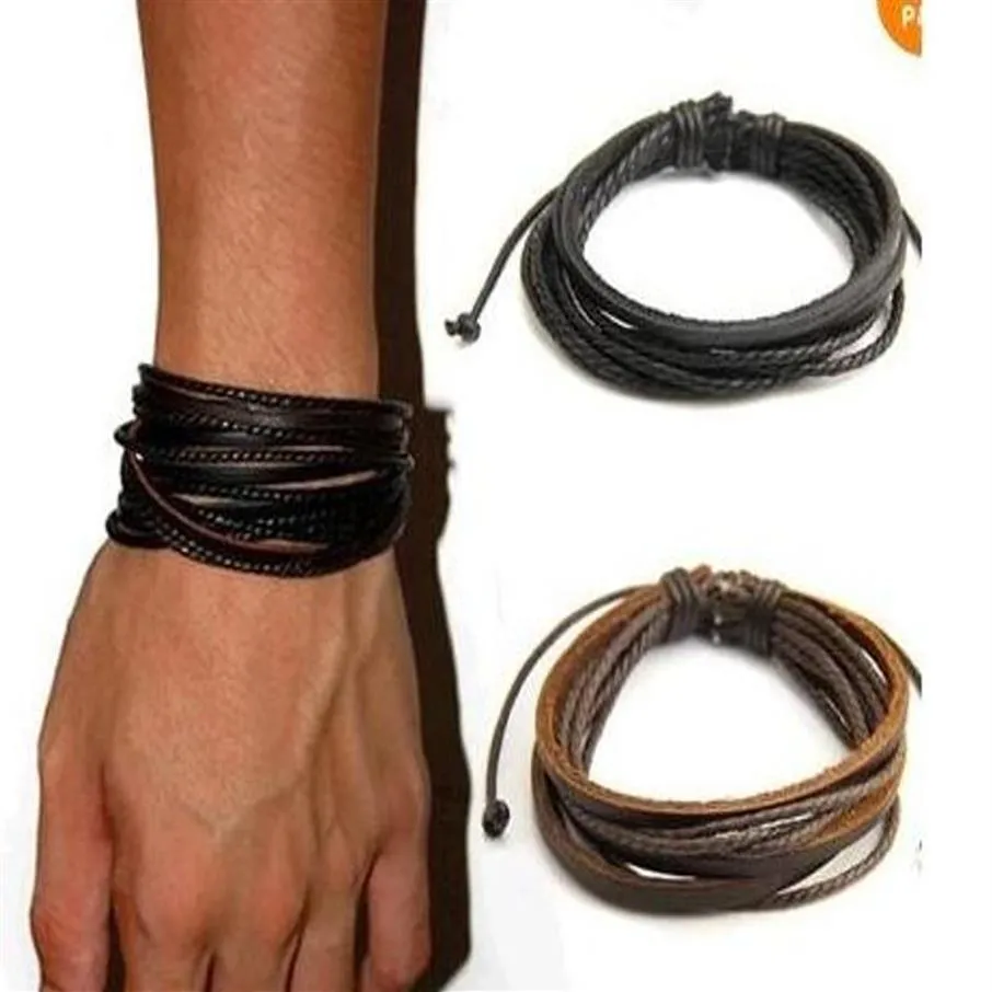 High quality Genuine Leather Bracelets Wrap Multilayer Braided charm Rope Fashion Men Women handmade Jewelry New 30pcs164Z