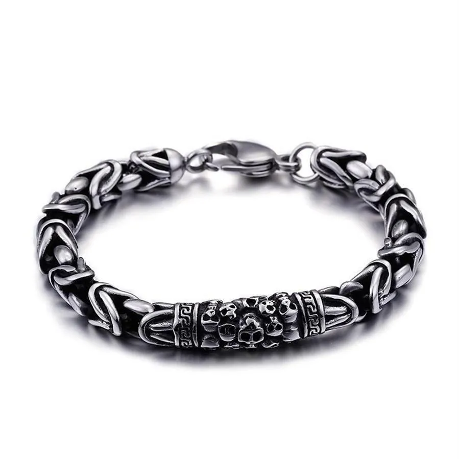 Bracelet Viking pour hommes, chaîne à maillons, Style Vintage, couleur argent, breloque crâne, bijoux 226p
