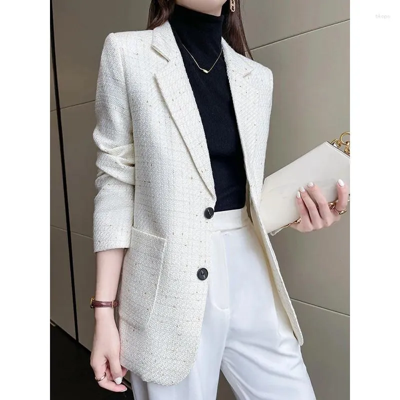 Women's Jackets Beige White Suit Coat For Style Temperament Casual Small Top