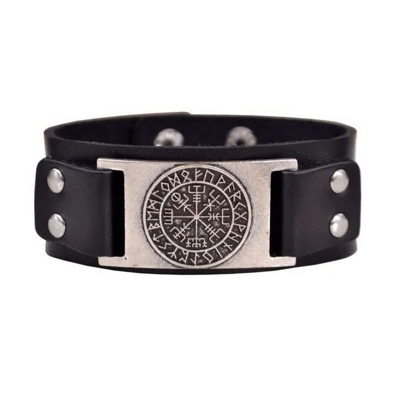 Gota viking vegvisir bússola pingentes pulseira norse runas masculino jóias odin símbolo pulseira de couro 280z