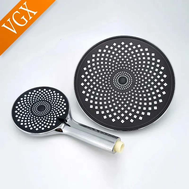 Bathroom Shower Heads VGX Round Shower Head Rainfall With Hand Held High Pressure Shower Set for Bathroom Shower System Bathroom Accessories Black 231013