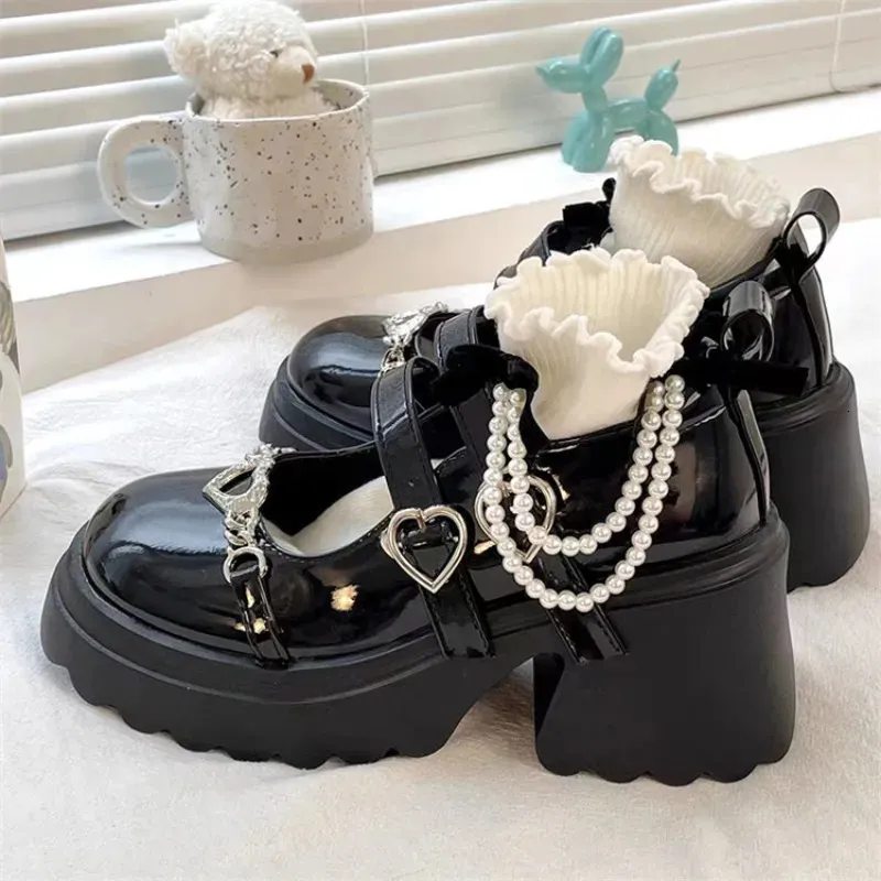 Kleidschuhe Y2K Koreanische Frauen Kawaii Schwarz Lolita Mary Jane Vintage Gothic Ästhetische High Heels Plattform Keilabsatz Niedliche Schulschuh 231013