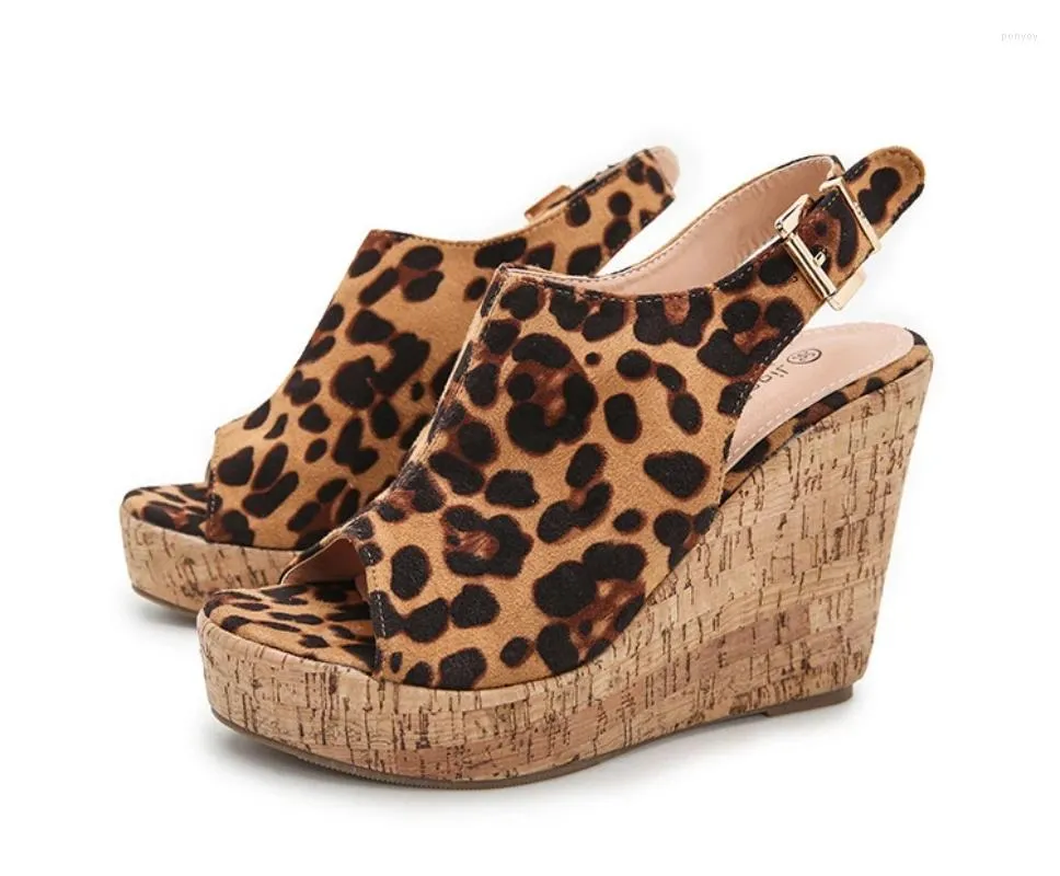 Sandals Summer Sexy Thick Platform Leopard Print Women Shoes Cork Sole High Heels Wedges Design Sandalias Femininas Plus Size 43