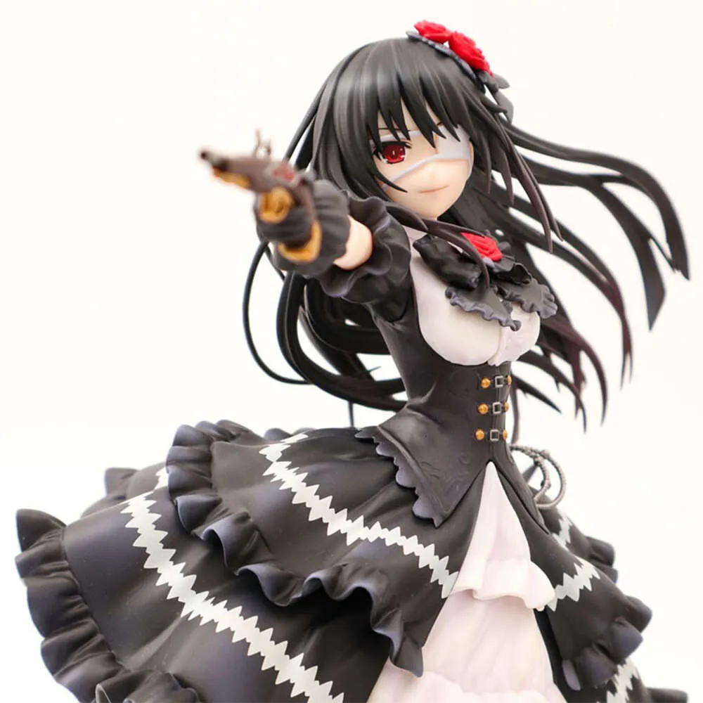 Mascot Costumes 23cm Anime Figure Tokisaki Kurumi Japanese Date A Live Retro Black Dress Stand Model Dolls Toy Gift Collect Boxed Ornaments Pvc