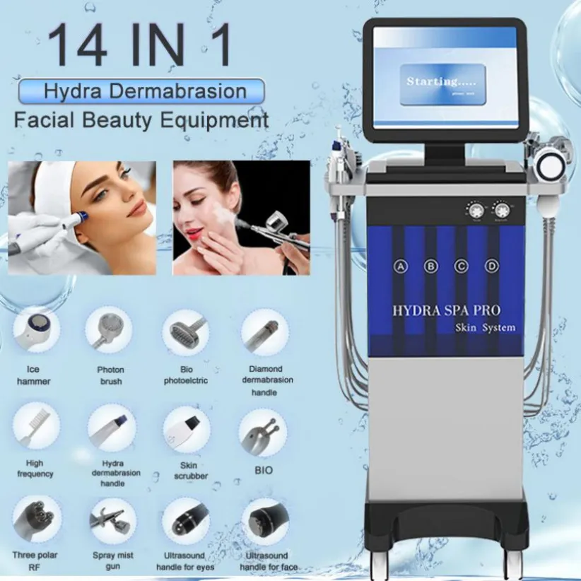 2023 nova máquina hidro facial dermoabrasão peelig limpeza da pele tratamento facial ultrassom rf microdermoabrasão pistola de oxigênio