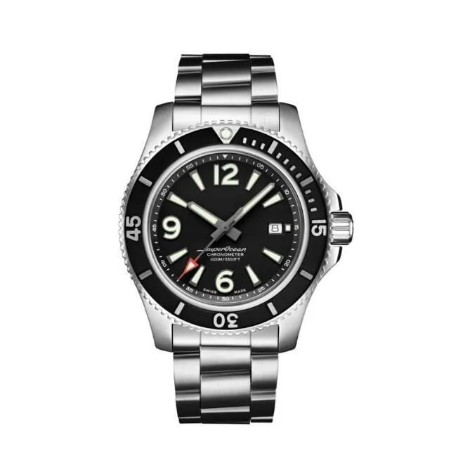 U1 AAA Bretiling Luxury New Mens Watch Ocean Rotatable Bezel Superocean Black Blue Rubber Stainless Steel Sapphire Glass Automatic Mechanical Movement Wristwatch