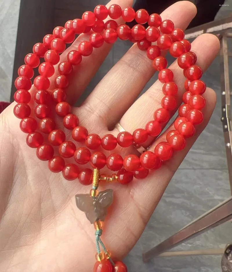 Strand High Quality Southern Red Agate Bangle With Hetian Jade Butterfly Tassel Charm Multilayer Bracelet Women Sweater Chain Necklace