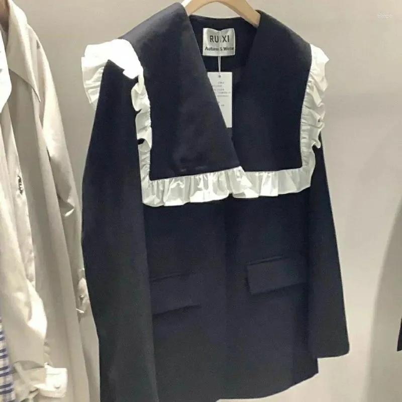 Damenjacken Hikigawa Frühherbst Langarm-Frauen-Blazer Casual Chic Mode Rüschen Patchwork Tops Oberbekleidung Roupas Femininas