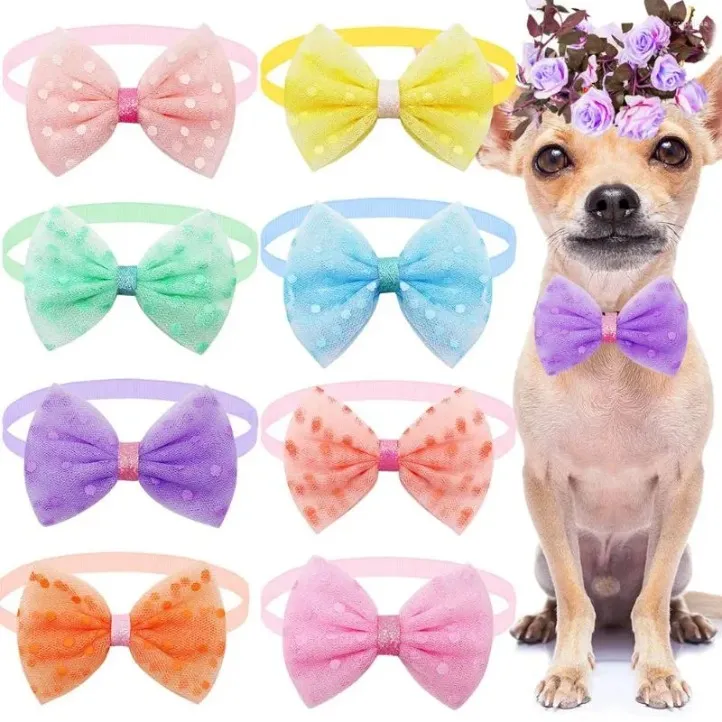 Dog Apparel 50pcs Fashion Lace Bowties Cute Pet Cat Bow Tie For Collar Dogs Pets Grooming Products Supplies