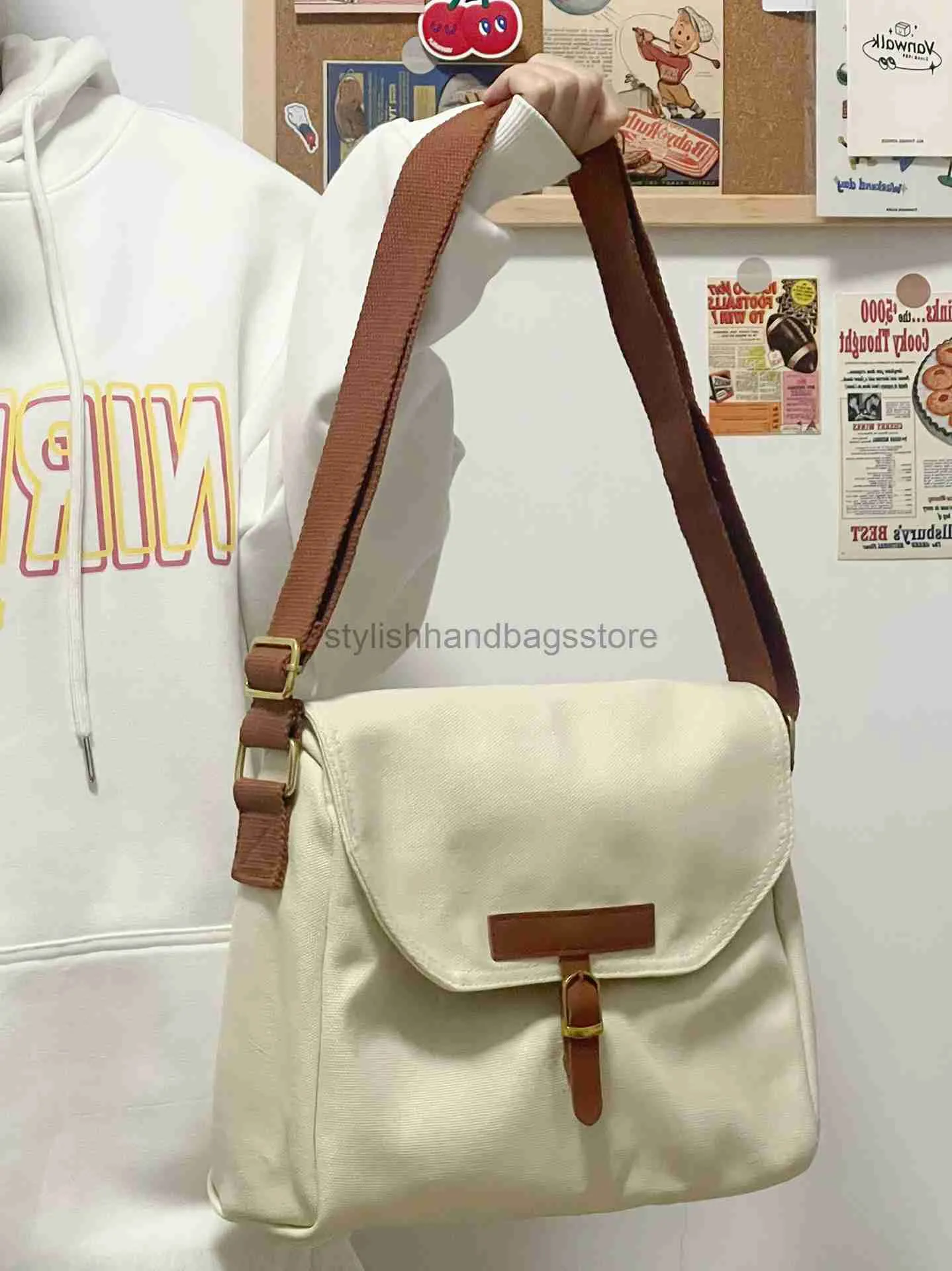 Cross Body Bag 2023 New Student Class Bag Simple Color Large Capacity Shoulder Crossbody Bag Canvas Tote Bagstylishhandbagsstore