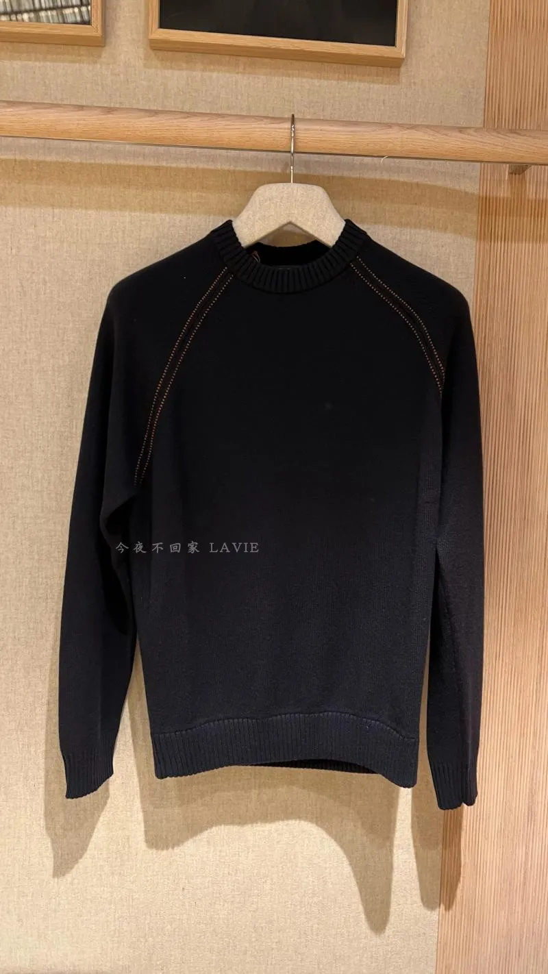 Herrenpullover Winter Loro Piana Casual Dunkelblau Schwarz Rundhals Langarm Kaschmirpullover