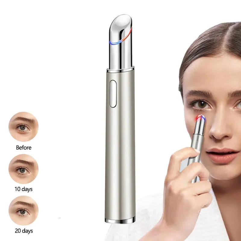 Ansiktsvårdsapparater Eye Massager Electric LED Pontherapy Vibration Jon Uppvärmd anti-aging rynka borttagning Dark Circle Puffiness Spa Pen 231012