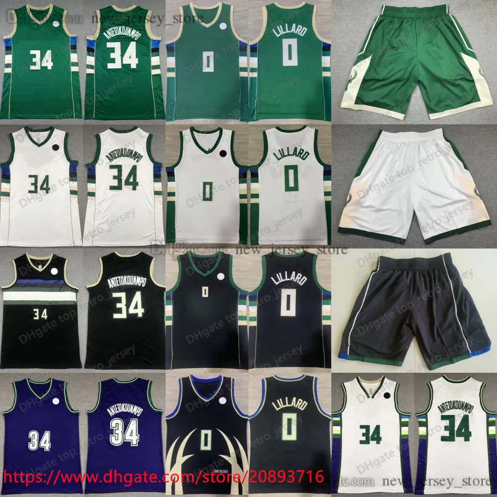 2023-24 Nieuwe stijl basketbal 0 Damian Lillard Jersey Giannis 34 City Stitched Antetokounmpo Jerseys Ademend sport thuis weg Zwart Wit Beige Shirts Shorts broek