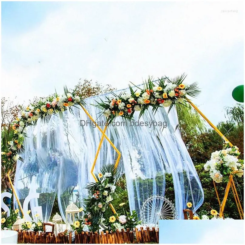 Party Decoration Wedding Arch Prop Kit Birthday Balloon Flower Stand Lawn Round Iron Ring Bow Golden Dh1Qx