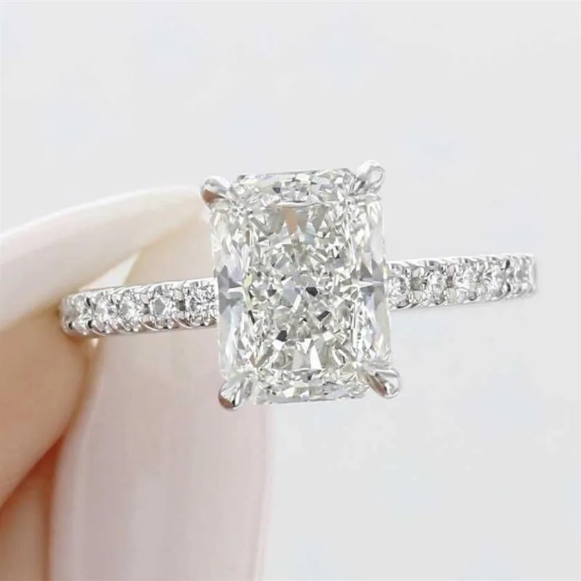 Cluster Ringen Eeuwige 925 Sterling Zilver 4ct Radiant Cut Gesimuleerde Diamant Bruiloft Verloving Cocktail Edelsteen Sets Voor Vrouwen Je301Y