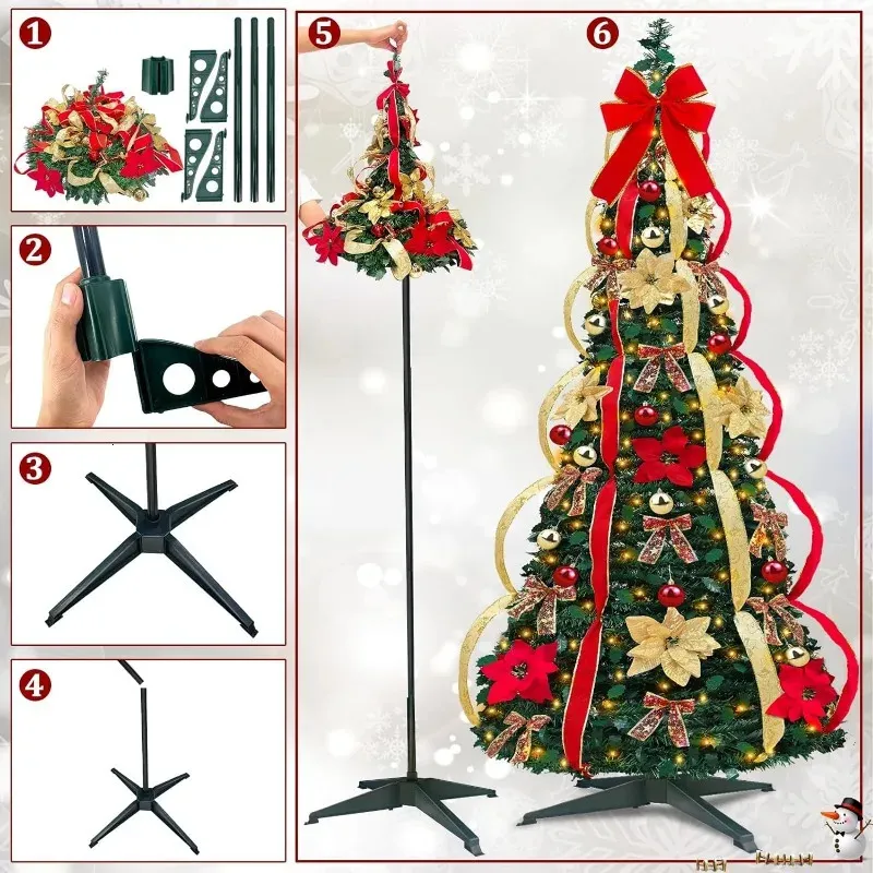 6ft Pop up Christmas Tree Prelit Pull up Christmas Tree with Lights Party  Decor