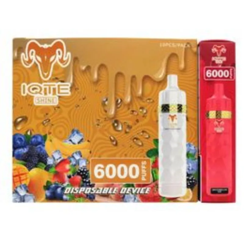 E papierosy 2023 Oryginalne iqte filex Shine 6000 Puffs 850 ml 15 ml wstępnie wypełnione urządzenie Vape Autoryzowane 10 kolorów