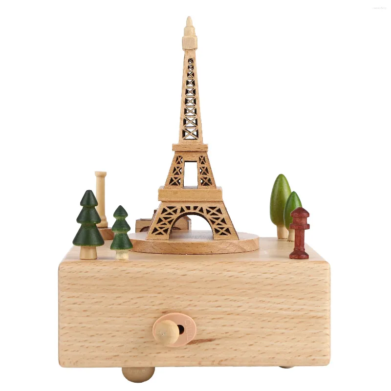 Decorative Figurines Tower Shaped Wooden Music Box High Quality Beech Wood Material Polished Hand-Made Kids For Home Friends Gifts