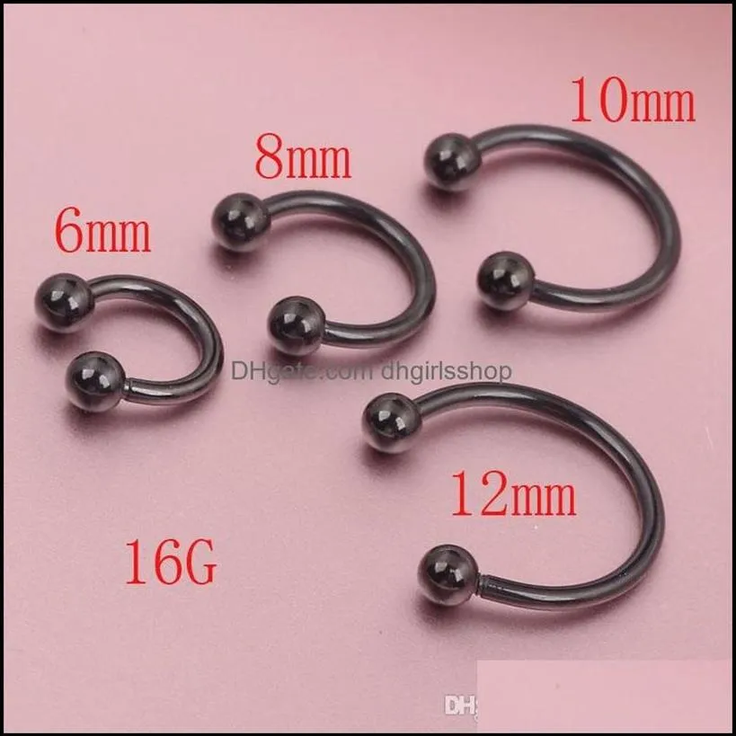 Näsringar Studs Body Jewelry Anodized Black Horseshoe Bar - Lip Septum Ear Ring Olika storlekar tillgängliga Piercing Drop Delivery 20272V