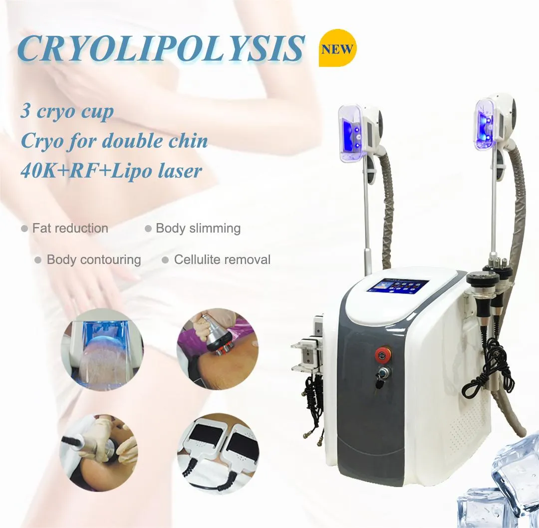Замораживание жира для криолиполиза Косметическое оборудование 360 градусов Cyro Машины для криолиполиза жира Ультразвуковой RF Липо-лазер Охлаждающее тело для лепки потери веса